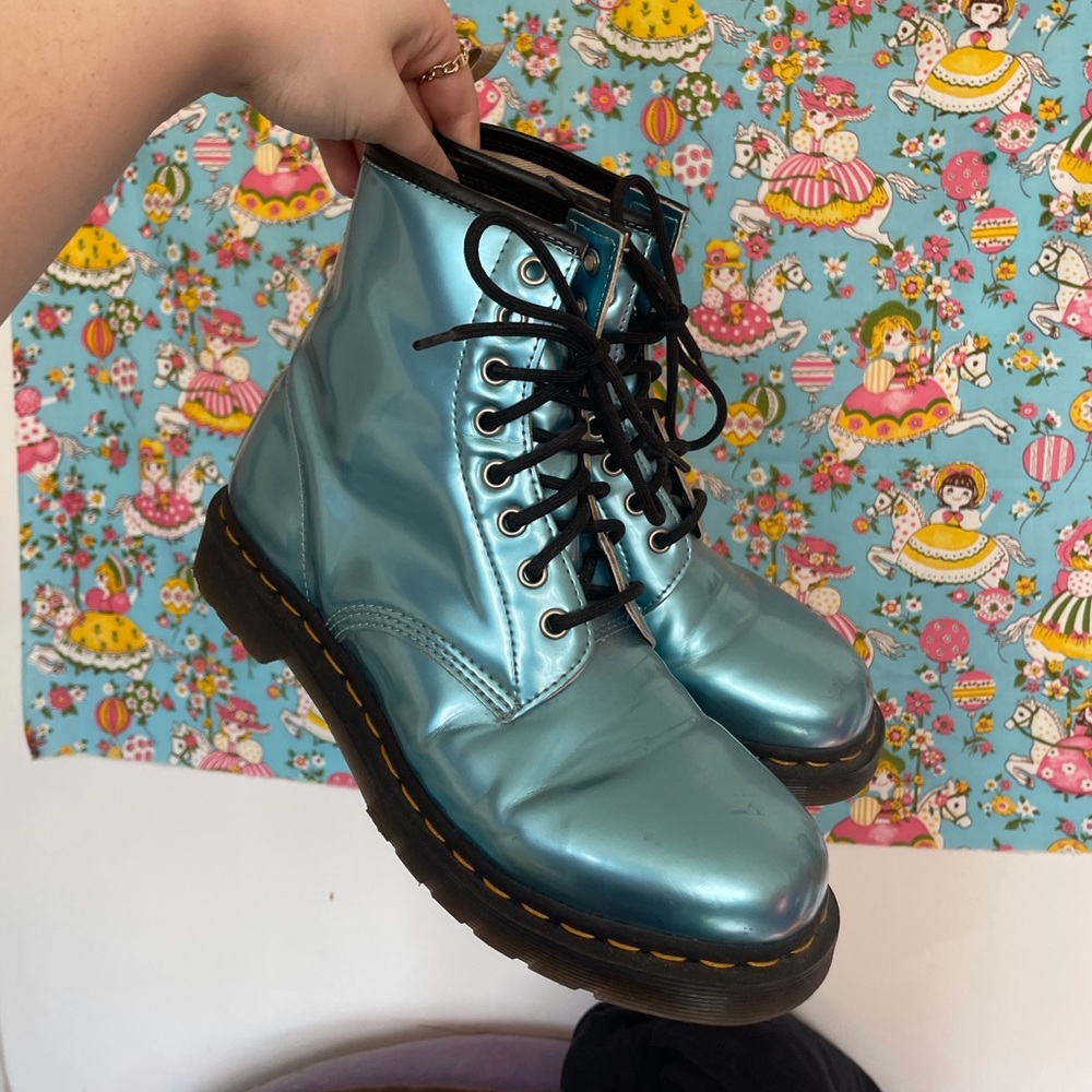 Blue metallic vegan Doc Marten Lace up boots